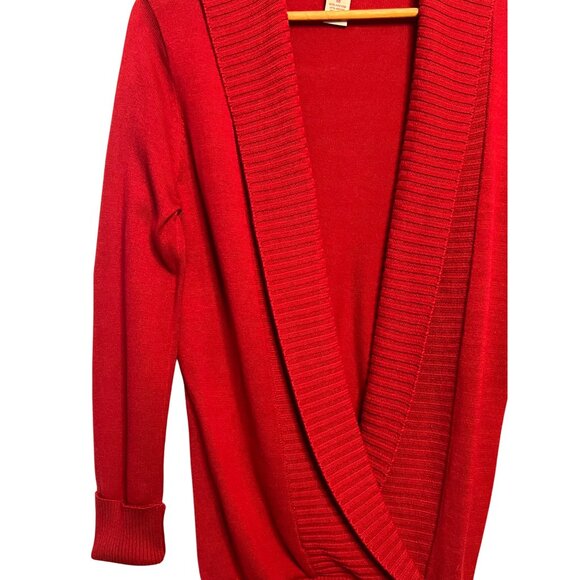 Candies Women Red Shaw Cable Tight Knit Neck Cardigan Buckle M Long Cotton Blend - Picture 5 of 14
